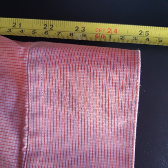 Calvin Klein SZ 15.5 Slim Fit Stretch Orange & White Check Men's Button Up Shirt - Picture 12 of 14